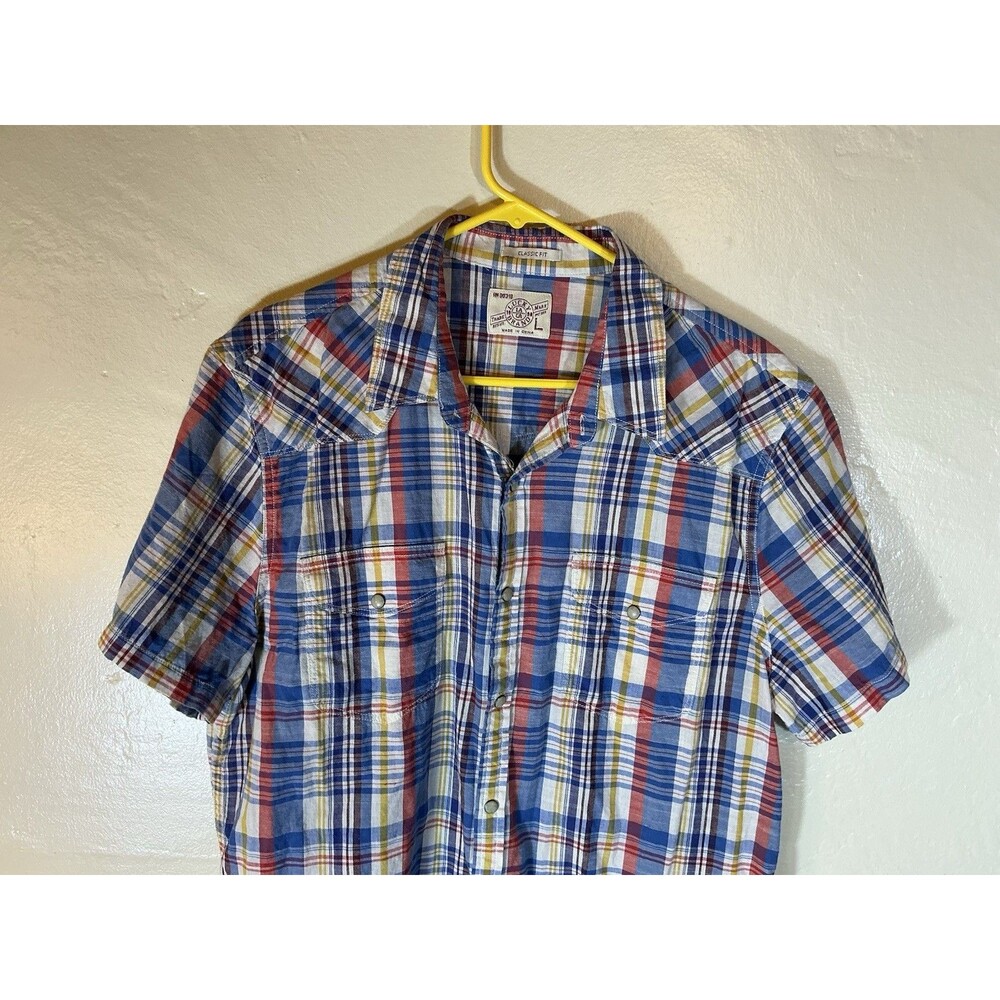 Lucky Brand Madras Snap Western Cut Classic Fit Men’s Large Plaid Short Shirt L